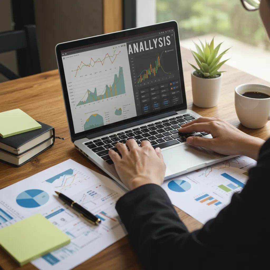 Professional conducting market analysis with reports and data on a desk