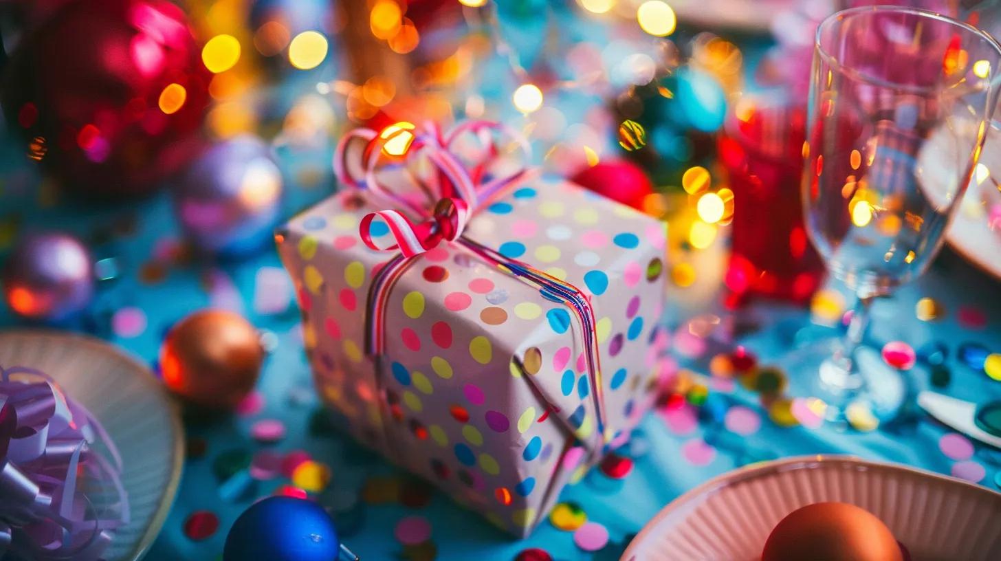 Colorful birthday gift on a festive table, symbolizing unique and thoughtful presents
