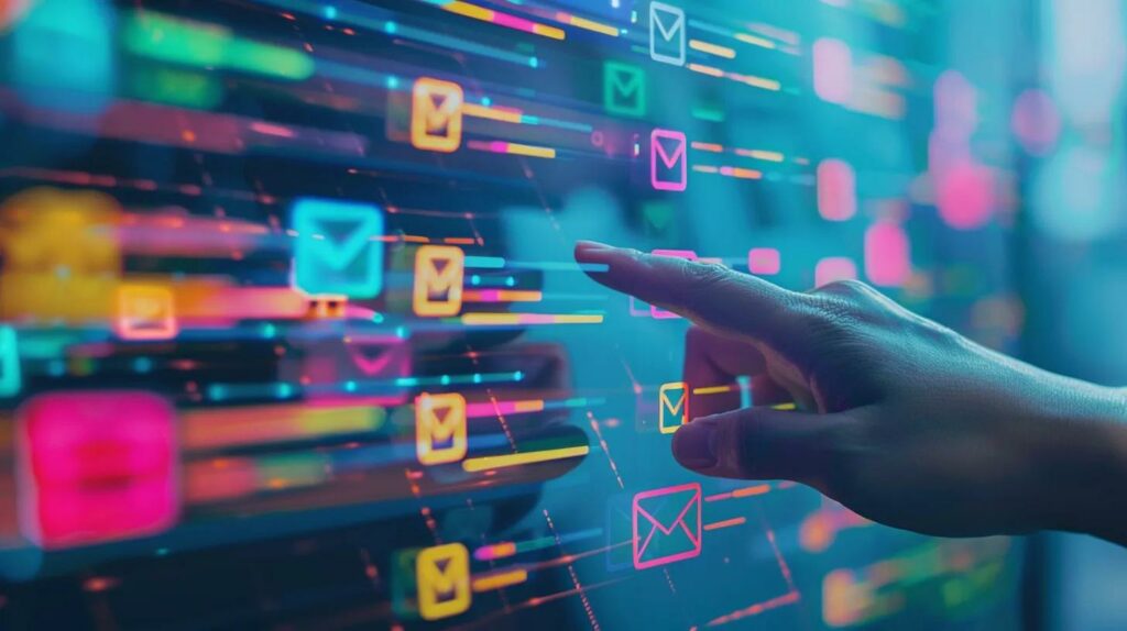 Close-up of touchscreen displaying email filtering options, illustrating effectiveness of organization features