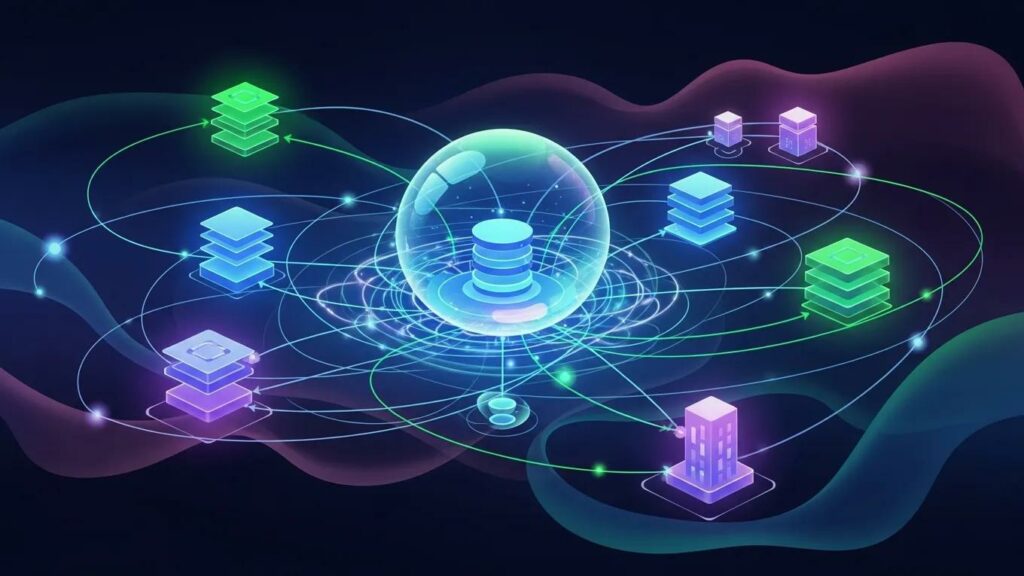 Abstract representation of cloud data architecture for modern data warehouses