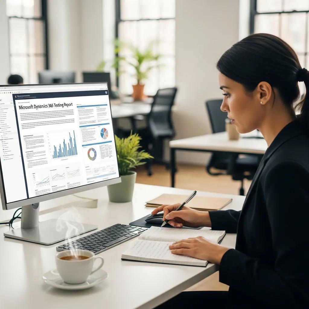Business analyst examining Microsoft Dynamics 365 performance testing report