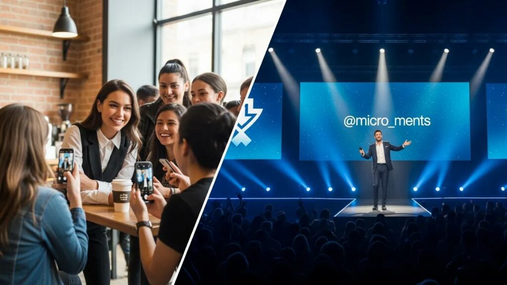 Comparison of micro-influencer engaging closely with followers versus macro-influencer addressing a large audience