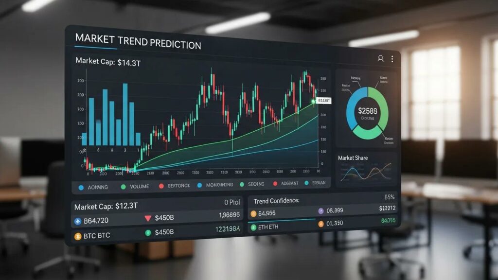 Digital dashboard showcasing market trend prediction metrics