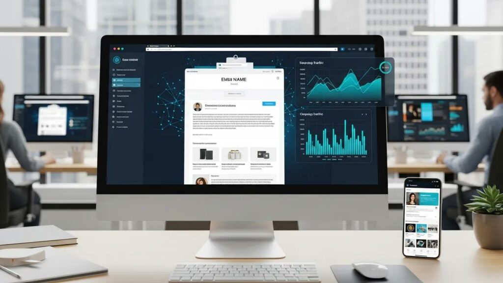 Digital marketing campaign showcasing personalized email content and product recommendations on a computer screen