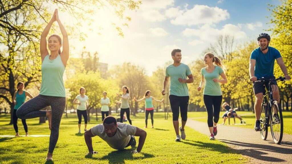 Group of people exercising outdoors, representing lifestyle changes to reverse fatty liver