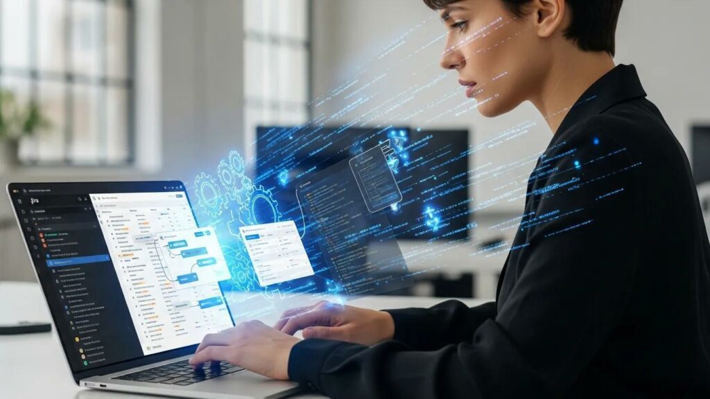 Professional automating workflows in Jira, showcasing efficiency and technology
